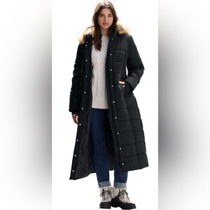 Roaman’s Plus Size Black Puffer Coat with Fur Hood Large